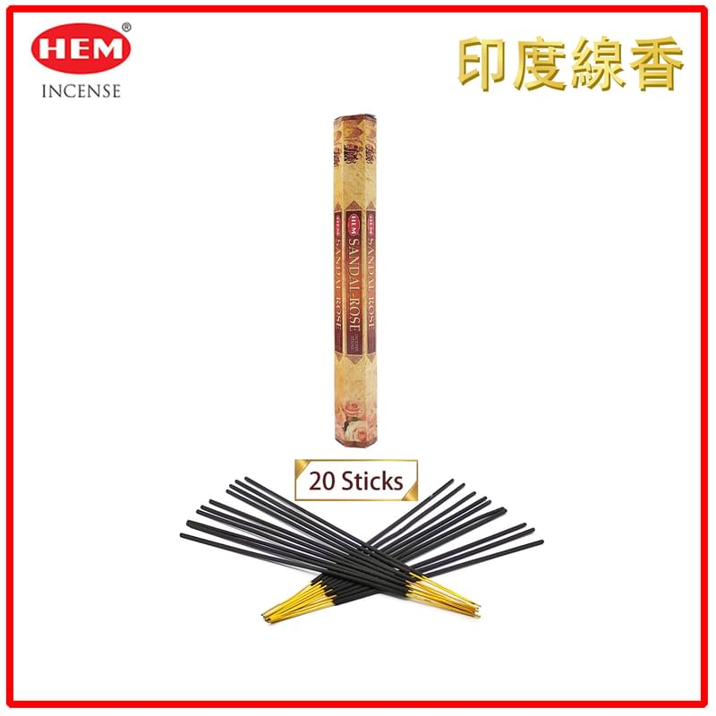 (20pcs per Hexagonal Box) SANDAL ROSE 100% natural Indian handmade incense sticks  HI-SANDAL-ROSE