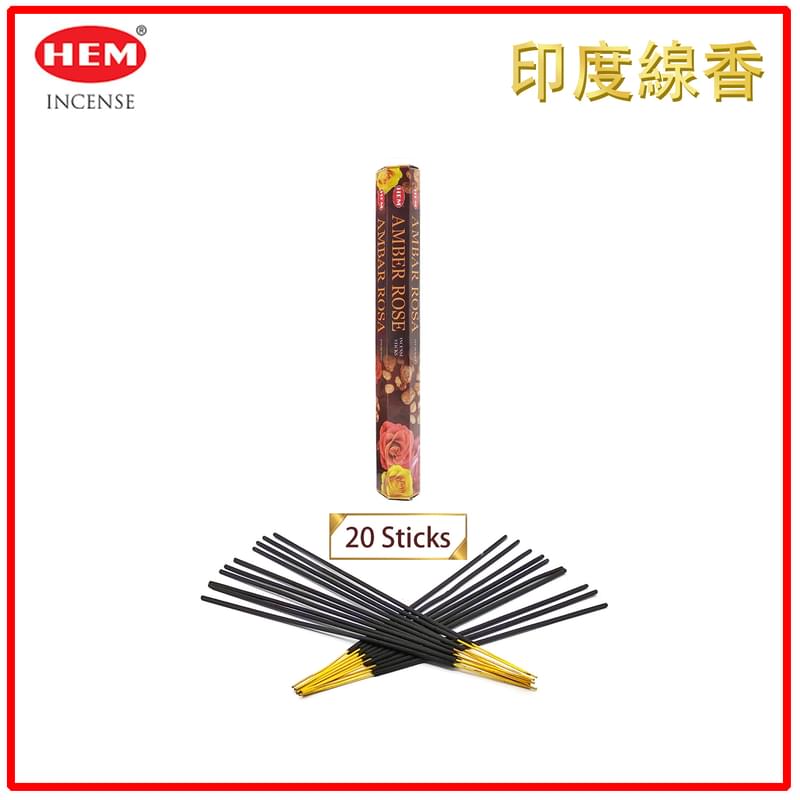 (20pcs per Hexagonal Box) AMBER ROSE INDIA 100% natural Indian handmade incense sticks  HI-AMBER-ROSE