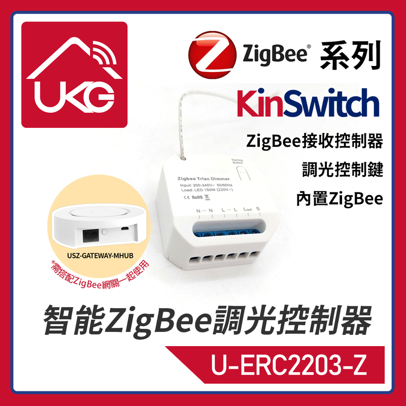 KinSwitch 1-Channel RF+ZigBee+Traditional wired switch Smart Dimmer, hidden timer (U-ERC2203-Z)