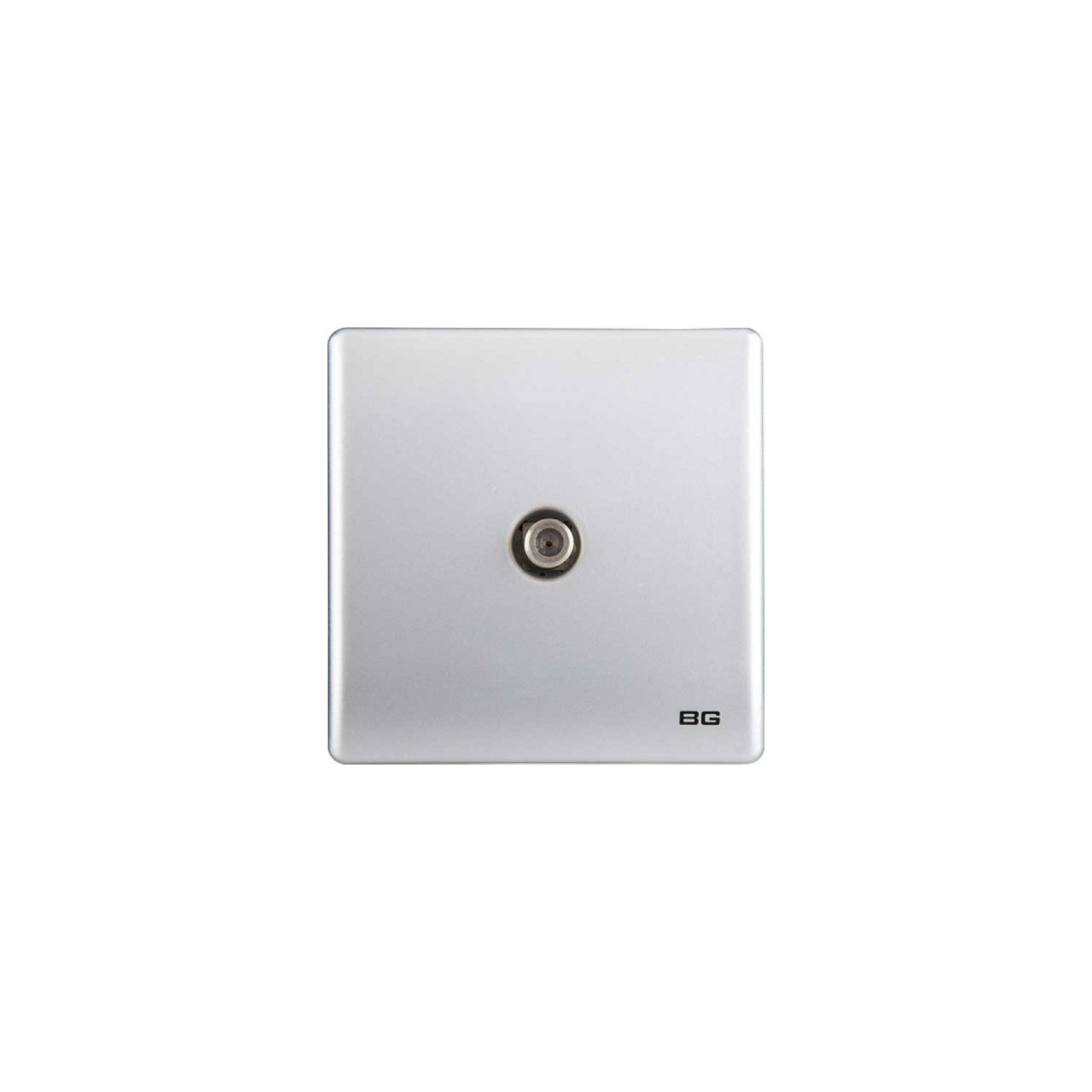Silver SlimLine Co-Axial TV Socket, single screwless clip-on front plate curved corners(PCSL60)