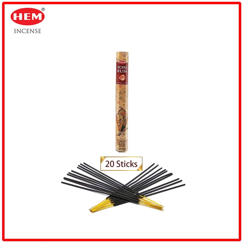 (20pcs per Hexagonal Box) ROSE MUSK 100% natural Indian handmade incense sticks  HI-ROSE-MUSK