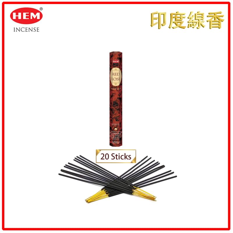 (20pcs per Hexagonal Box) RED ROSE 100% natural Indian handmade incense sticks  HI-RED-ROSE